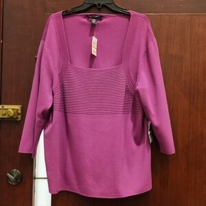NWT Vintage Y2k Cable & Gauge Magenta Ribbed Square-Neck Sweater